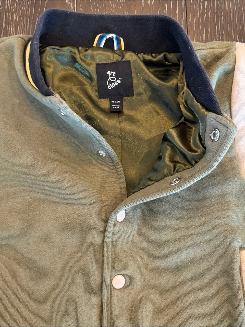 Art Class XS 4/5 Boy’s Tiger Embroidered Varsity Jacket Olive Navy & Yellow